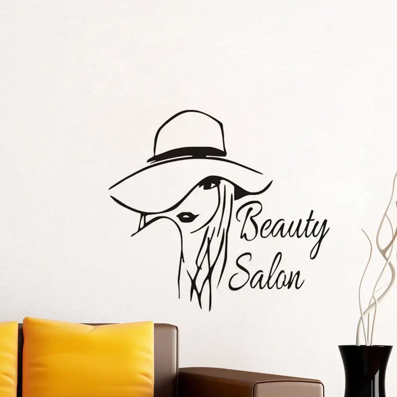 Hot Sale Modern Wall Stickers Long Hair Sexy Girl With Hat Vinyl Decor Sticker Beauty Salon Window Decal ZA310 | Дом и сад