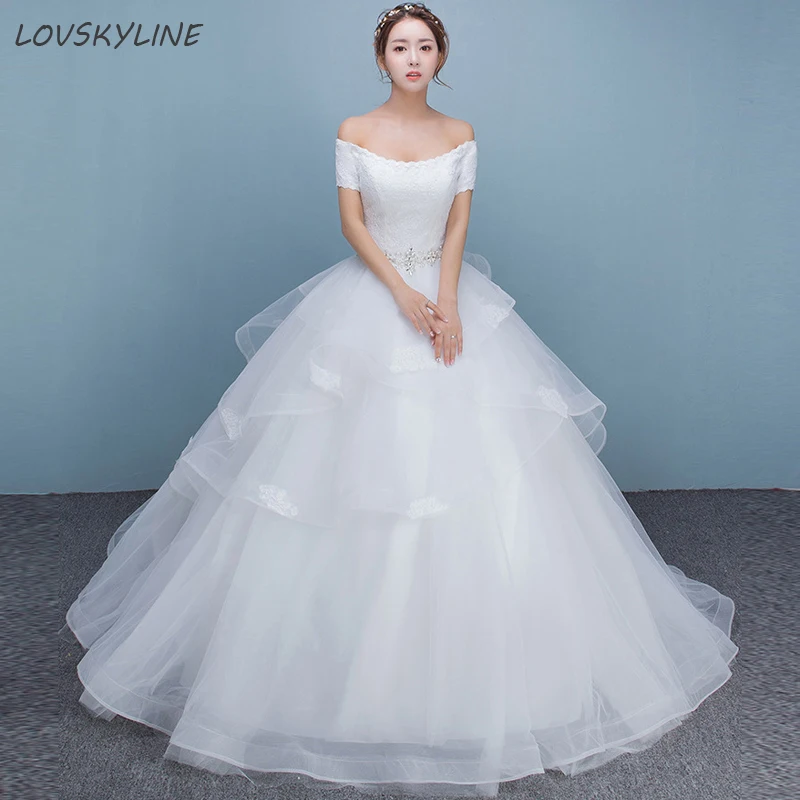 

Роскошные свадебные платья с вырезом лодочкой, бисером и поясом, с коротким рукавом, кружевные свадебные платья принцессы, новая мода, Индив...