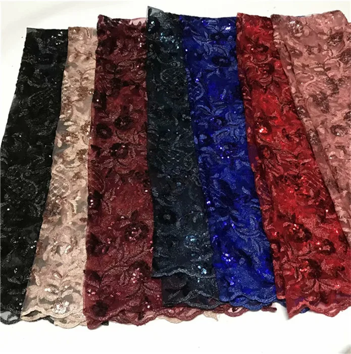 Кружевная ткань расшитая блестками в африканском стиле высокого качества для