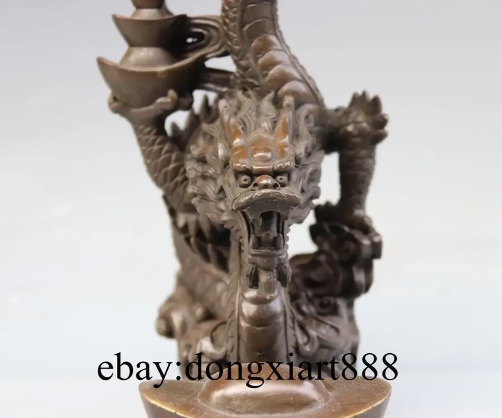 10&quot Chinese Zodiac Coffee Bronze Copper Dragon Wealth Fengshui Statue Sculpture | Дом и сад