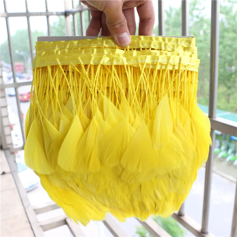 Желтая гуси отделка бахромой с пером окрашенное гусиное перо лента бахрома