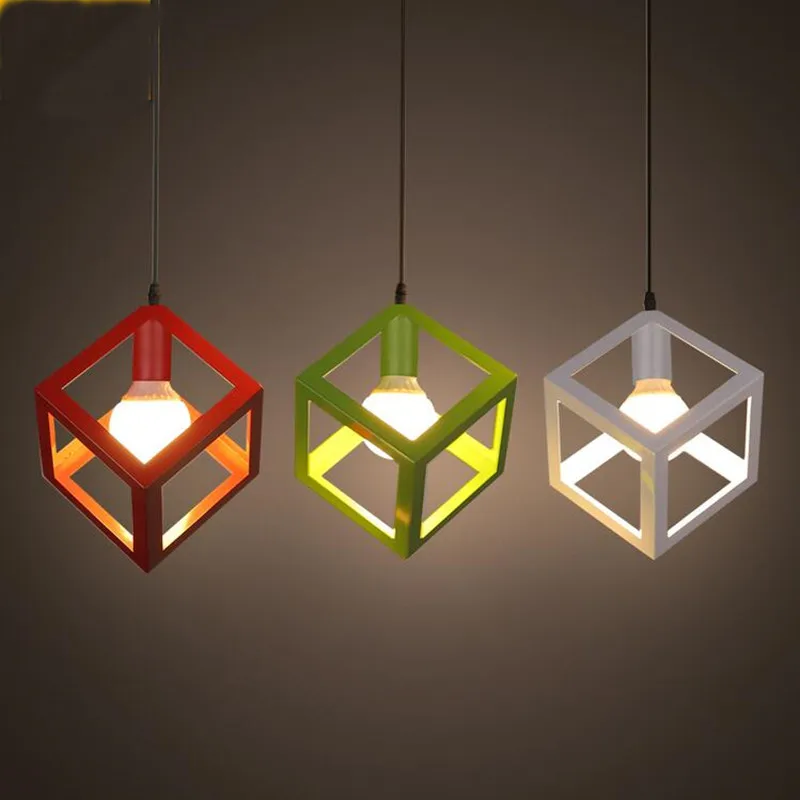 Винтажный подвесной светильник металлический куб клетка абажур домашний