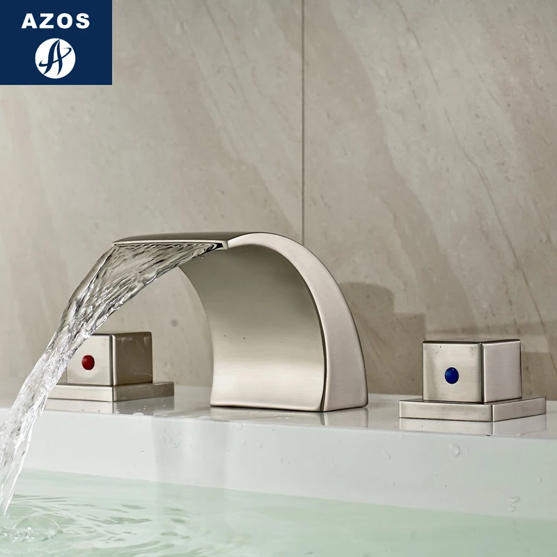 

Bathroom Sink Faucets Deck Mounted Waterfall Hot Cold Water Mixer Tap Nickel Brush,Chrome Polished w/ w/o LED Light MPSK002C