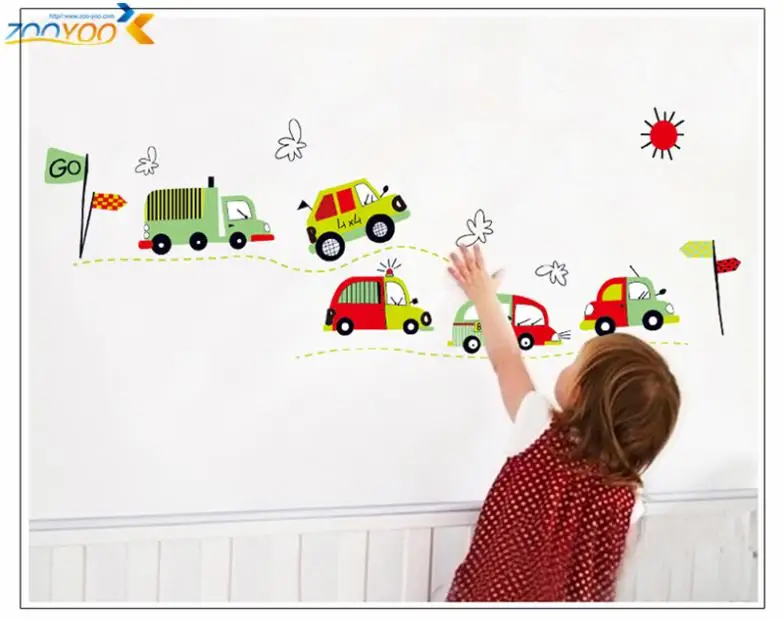 

cartoon car wall sticker boys room decal home decor wall art zooyoo7012 diy kids room wall decals mural accessories 50*70