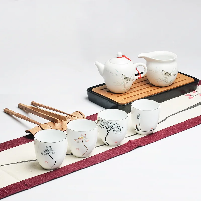 Handpainted Flower Chinese Ceramic Blue and white porcelain Tea Set Cup Glaze Kiln 150ml Kung Fu Teacup Puerh Black | Дом и сад