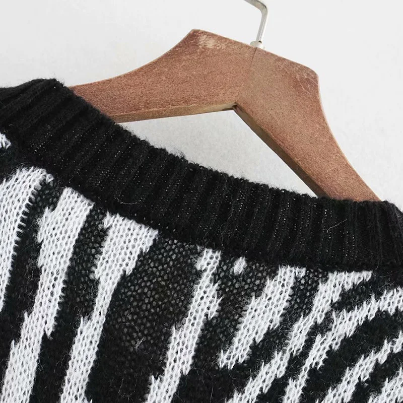 Wonder 2018 new autumn Vintage Zebra Pattern Short Knitted Sweater O Neck Long Sleeve Animal Print Pullovers Casual Pull Femme | Женская