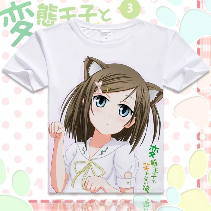 Женские хлопковые футболки с коротким рукавом и круглым вырезом Hentai Ouji to Warawanai Neko