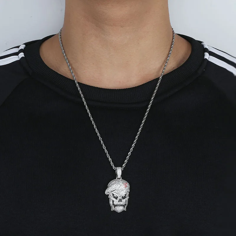 JINAO AAA Micro Pave черный Ops кулон череп скелет ожерелья кубический циркон льдом цепи