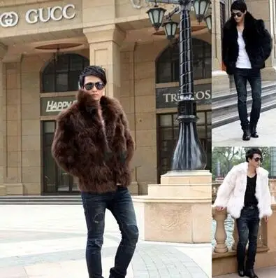 Мужская куртка из искусственного лисьего меха с меховым воротником|men leather