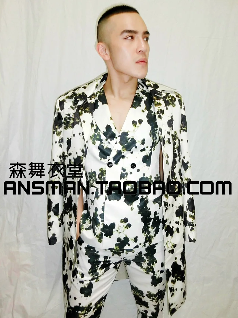 Новый! Мужской костюм Wu Yifan GD с чернильным цветком для показа звезд 2017 | Мужская