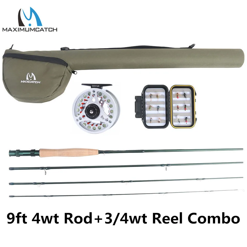 9ft 4wt rod combo Maximumcatch Extreme/8/9/10FT 3-8WT средне-быстрый карбоновое волокно Fly стержень с графитовым катушки и Fly Line и ящик для рыболовных принадлежностей Треугольники трубки - Цвет: 9ft 4wt rod combo
