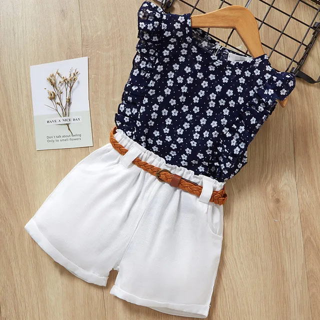 Girls' Clothing Sets 2019 Summer New Style Girls Cartoon Print T-shirt+Short 2Pcs for Kids Clothes Sleeveless | Детская одежда и