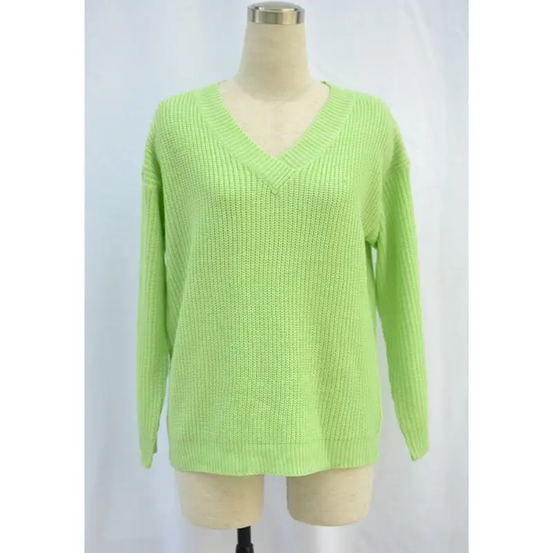 

Women Sweater V-Neck Fashion Autumn Winter Knitted Jumper Solid Loose Sexy Pullovers Coat Female Blusas Knit Sweater SJ3394X