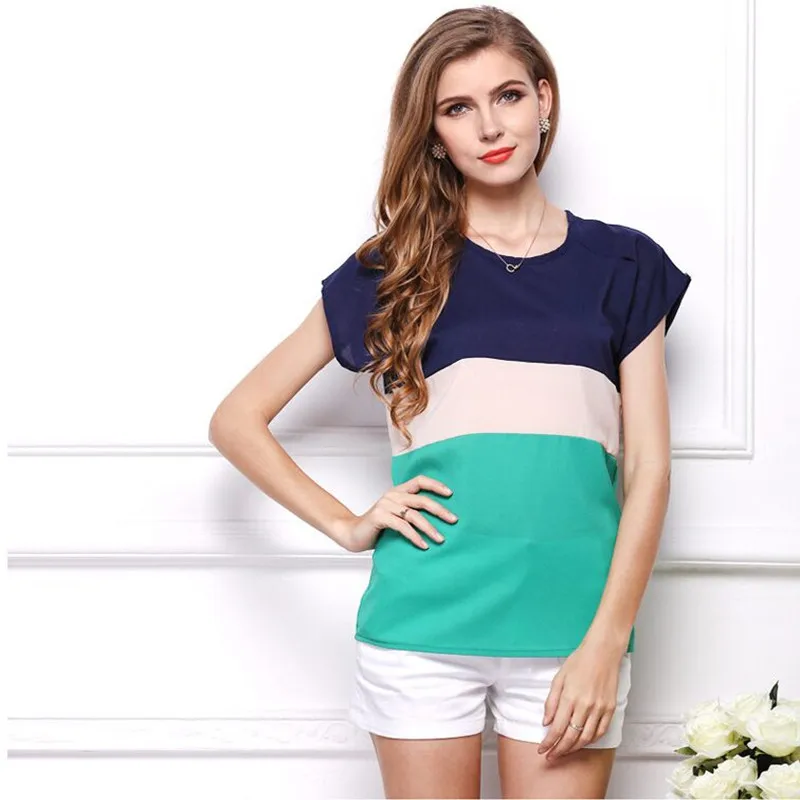 Блузка Danjeaner женская шифоновая с коротким рукавом 2017|blusas fashion|blusas pluswomen blouses |