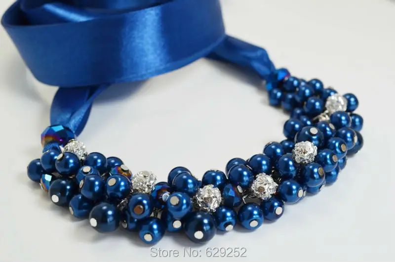 Жемчужное Королевское синее ожерелье с кристаллами и стразами свадебные