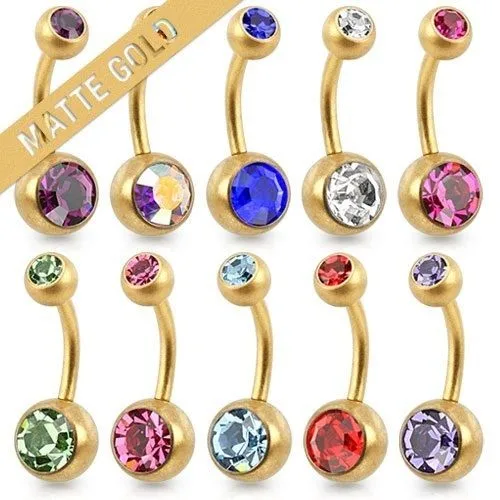 Showlove-1pcs 316L хирургическая сталь анодированный золотой Титан подвеска на живот, пупок кнопка кольцо двойной кристалл драгоценный камень пирсинг тела