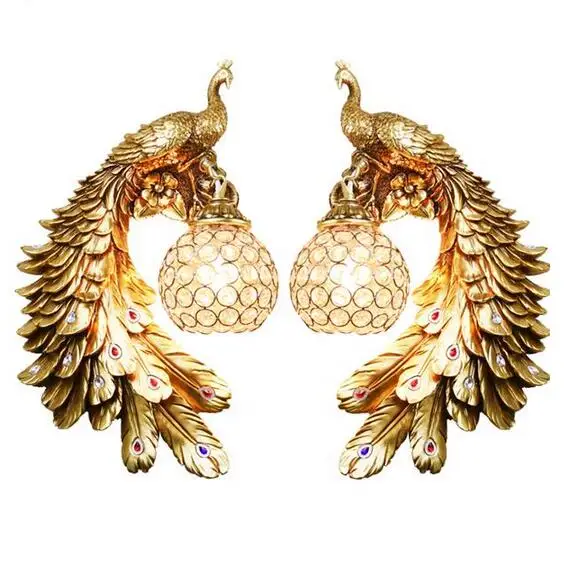 1 pair(Golden) Скандинавский роскошный хрустальный настенный светильник в богемном стиле, павлин, ретро настенный светильник, прикроватный светильник, украшение для бара, дающий светодиодный Blubs зеркальный светильник - Цвет абажура: 1 pair(Golden)