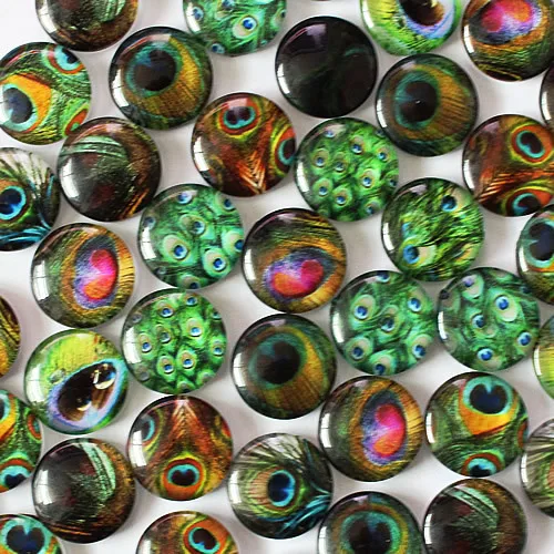 

16mm Mixed Style Peacock Feather Round Glass Cabochon Dome Jewelry Finding Cameo Pendant Settings 50pcs/lot (K02750)