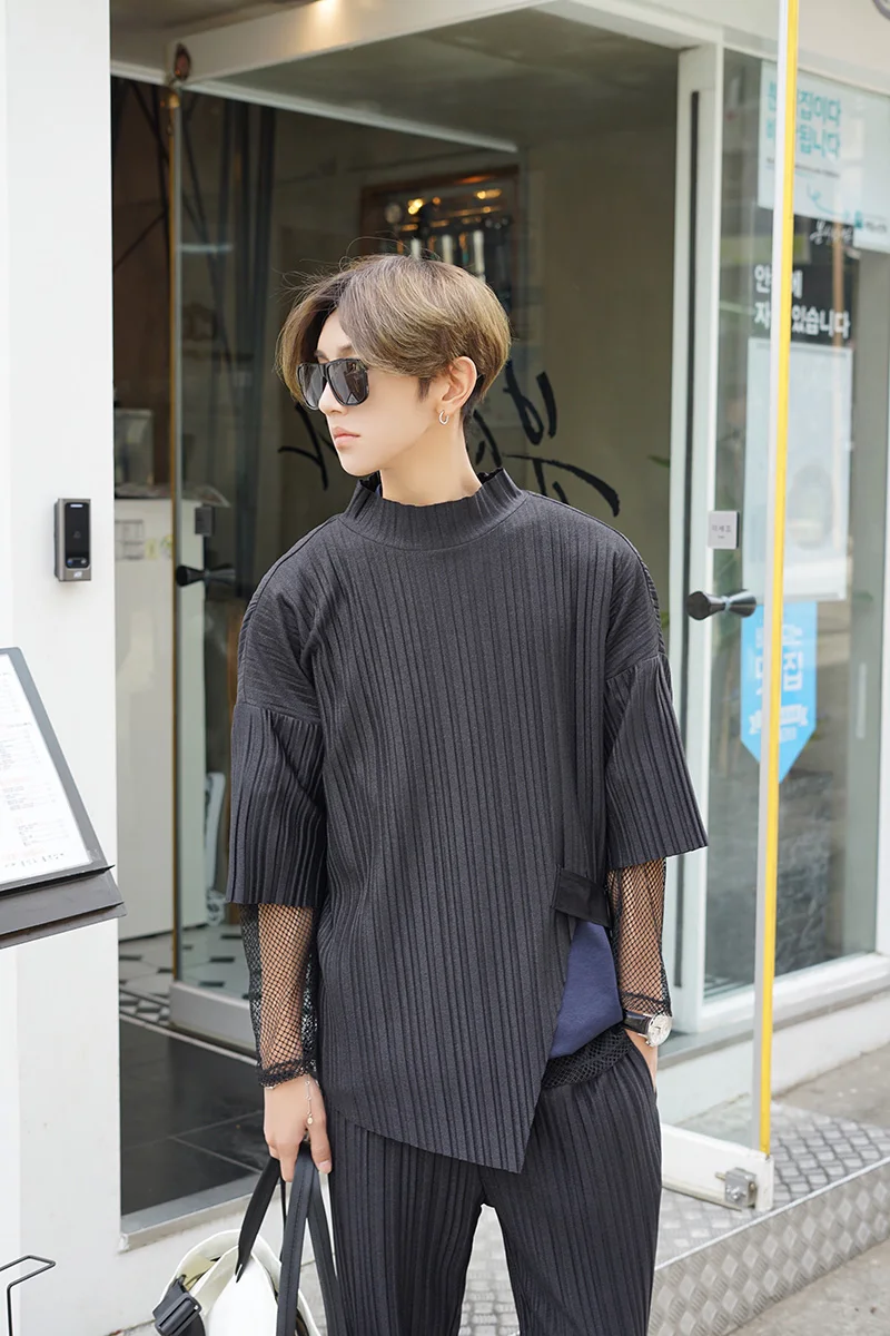 

S-6XL!!Summer personalized short-sleeve T-shirt male loose fashion small turtleneck short-sleeve tee