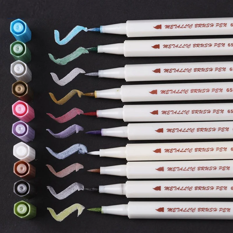 STA 3pcs Art Marker Pens Metal Color Pen For DIY Photo Album Signature Liquid-ink Diamond Supplies Soft Head Markers | Канцтовары для