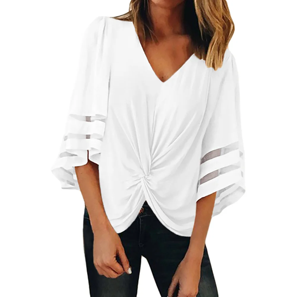 

Свободная блузка с V-образным вырезом и Расклешенным рукавом