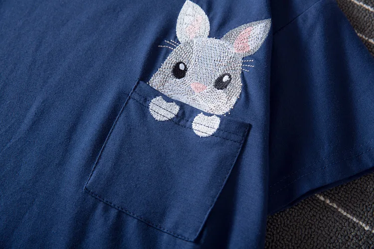 Модные женские топы из хлопка и модала Harajuku, футболка с вышитым карманом Rabit и круглым вырезом, кавайные летние футболки, футболка с изображением кролика, мягкая тонкая футболка