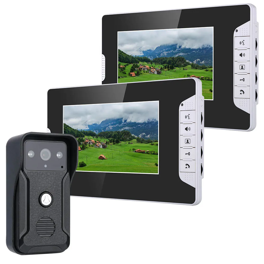 

7 Inch Video Door Phone Doorbell Intercom Kit 1-camera 2-monitor Night Vision with 700TVL Camera