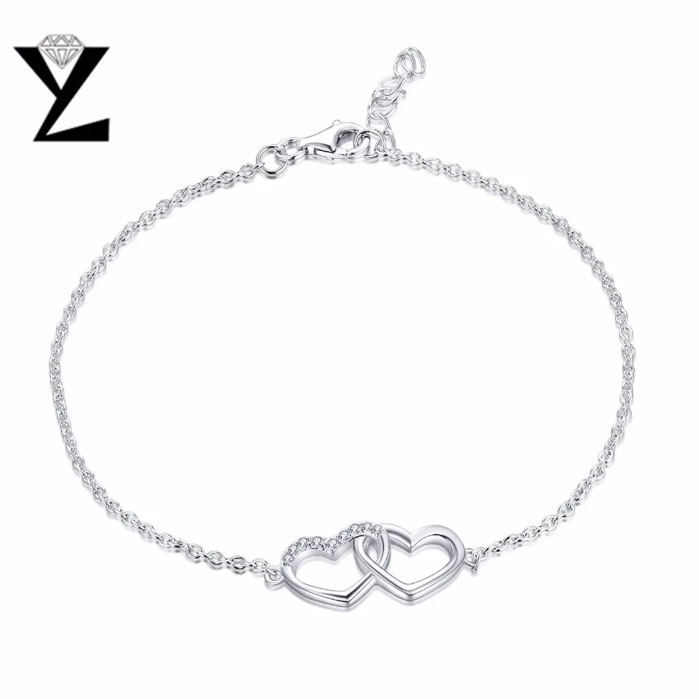 YL Heart 925 Sterling Silver Bracelets for Women Wedding Fine Jewelry Engagement Lover's Best Friends |