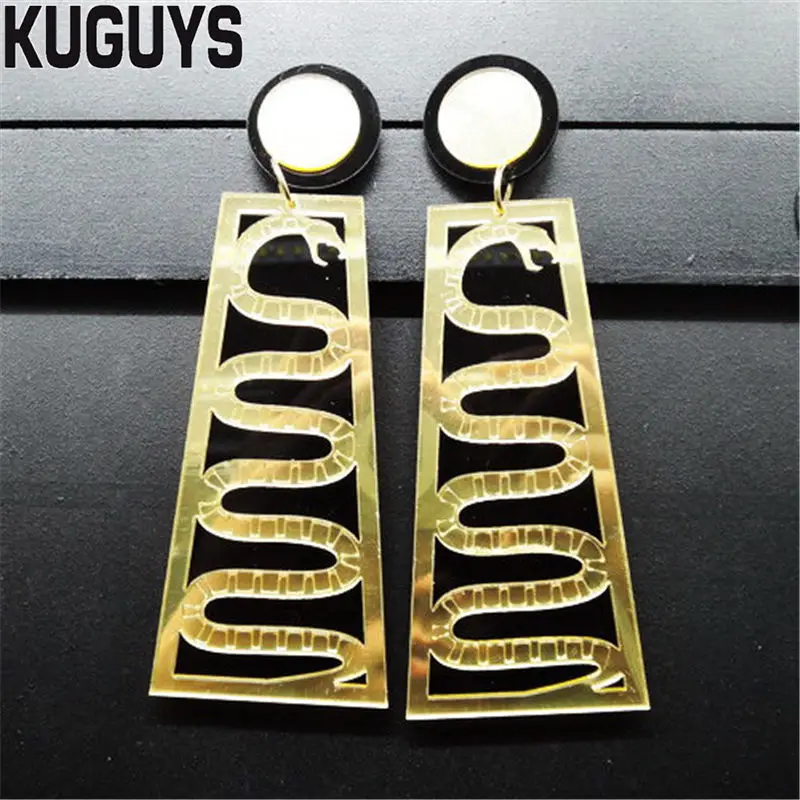 KUGUYS Fashion Jewelry Acrylic Oorbellen Hyperbole Gold Snake Earrings for Women Pendientes HipHop Rock Drop Earring Brincos | Украшения и