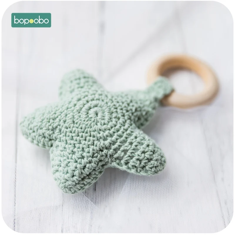 Green Bopobo, 5 шт., детские деревянные кольца, яркие цвета, звездочки, прорезыватели для зубов 0-12 месяцев, детские игрушки, можно жевать бусины, Колокольчик для ребенка, коляска, подарки - Цвет: Green
