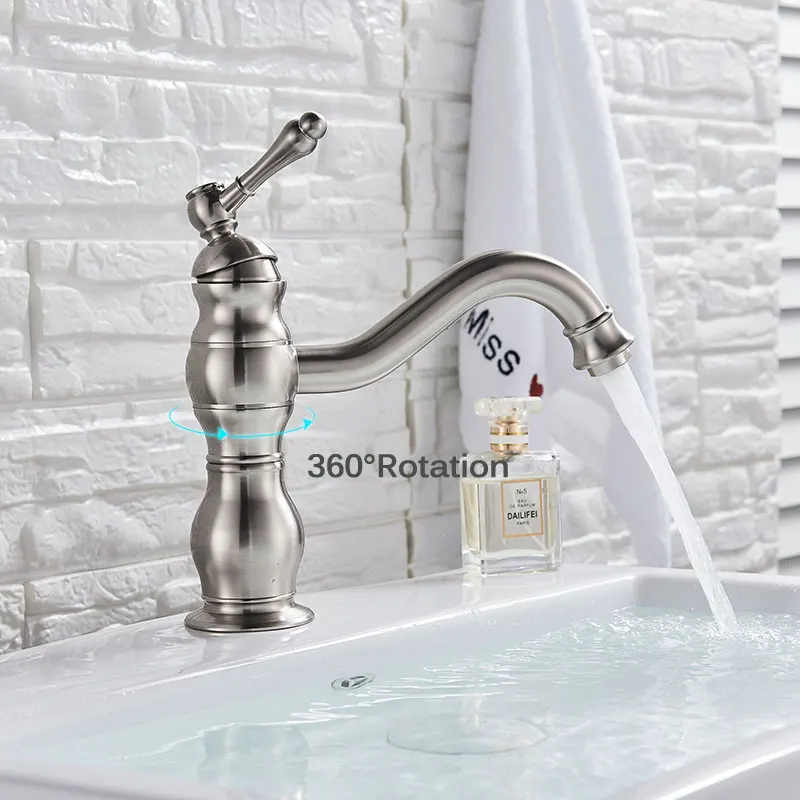 Матовый никелевый смеситель для раковины в ванную комнату с одной ручкой и