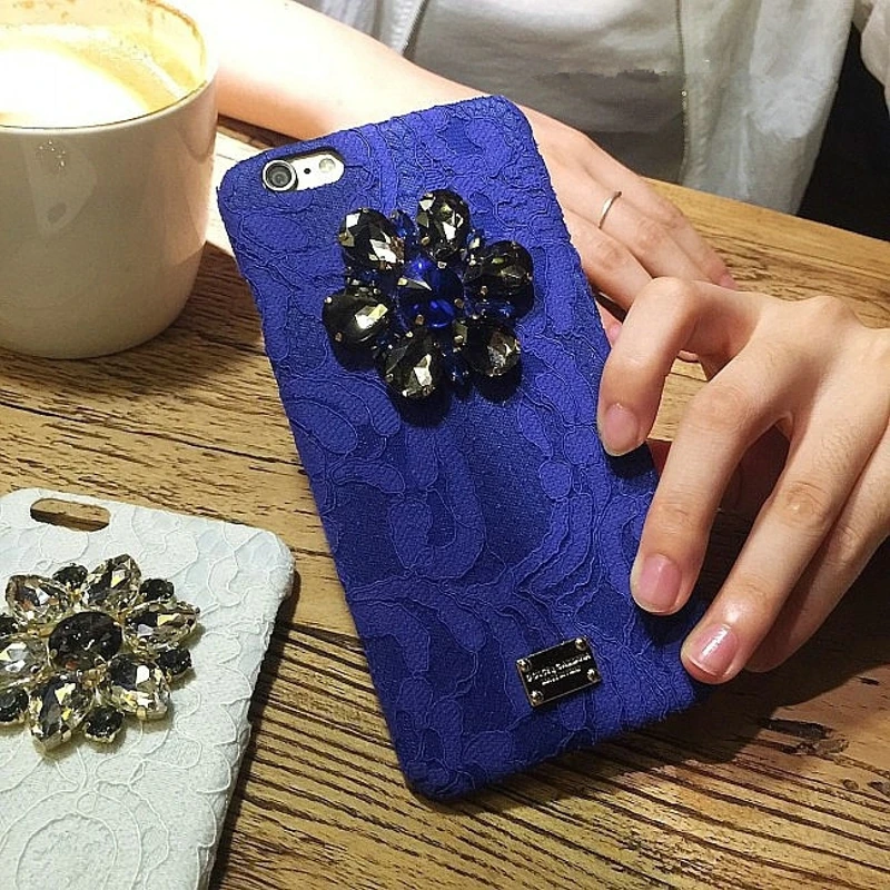 Новый Роскошный DG Шнурка Frabric Кристалл Алмаза Цветы Case Для Apple iPhone 6 Plus s 7 Плюс Bling