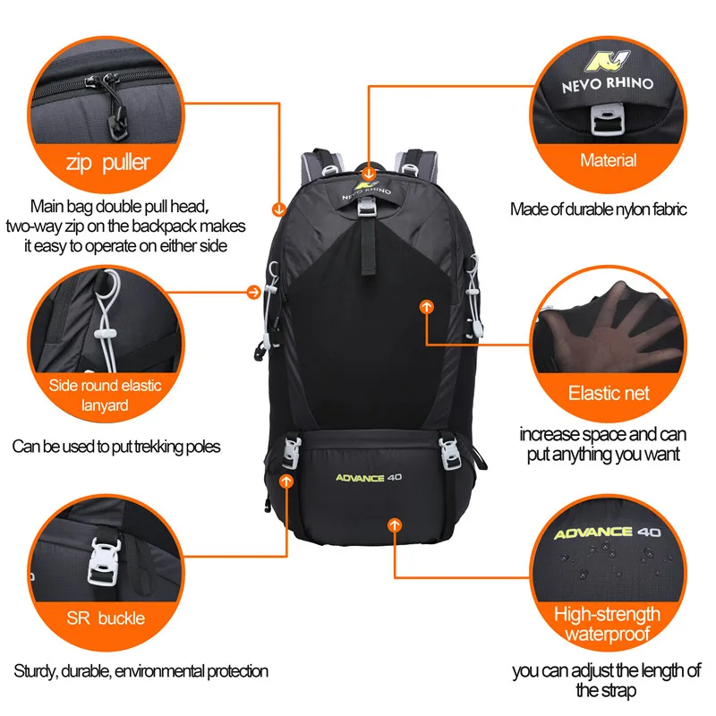 40L NEVO RHINO, водонепроницаемый мужской рюкзак, унисекс, дорожная сумка, походный, для альпинизма, альпинизма, кемпинга, рюкзак для мужчин