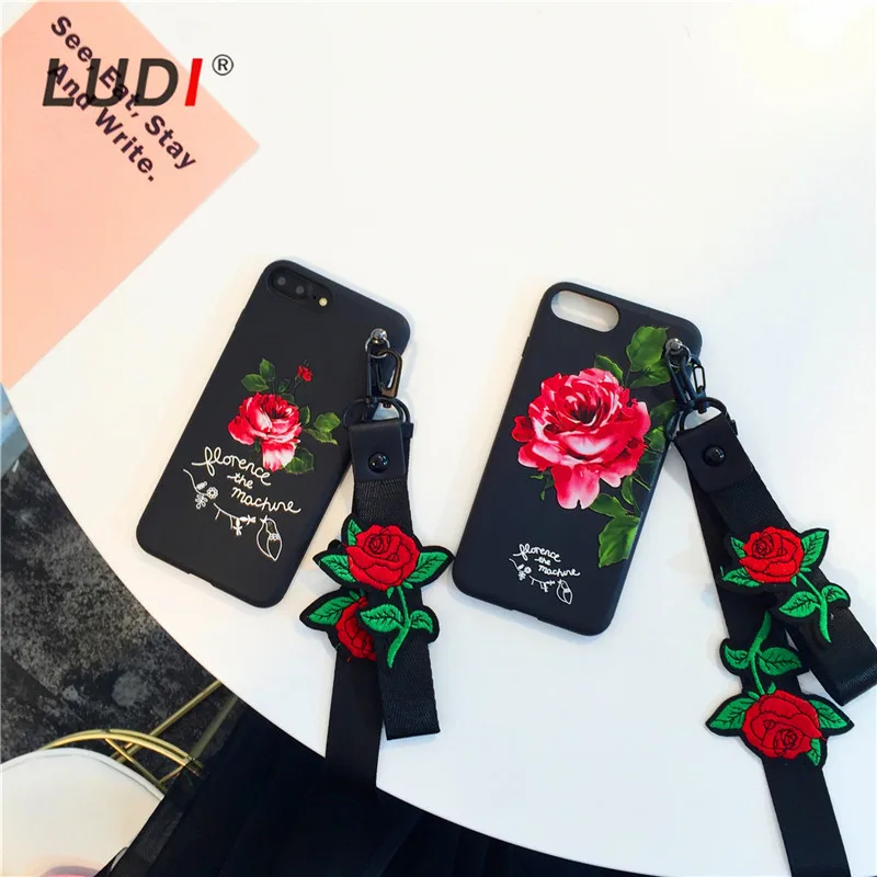 Чехол LUDI в Корейском стиле с 3D красной розой на запястье и шею для iPhone X 8 7 7plus