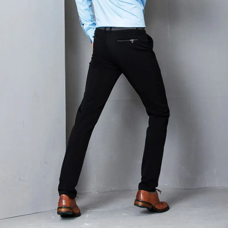 Black Stretch Skinny Dress Pants Men Party Office Formal Mens Suit Pencil Pant Business Slim Fit Casual Male Trousers | Мужская одежда