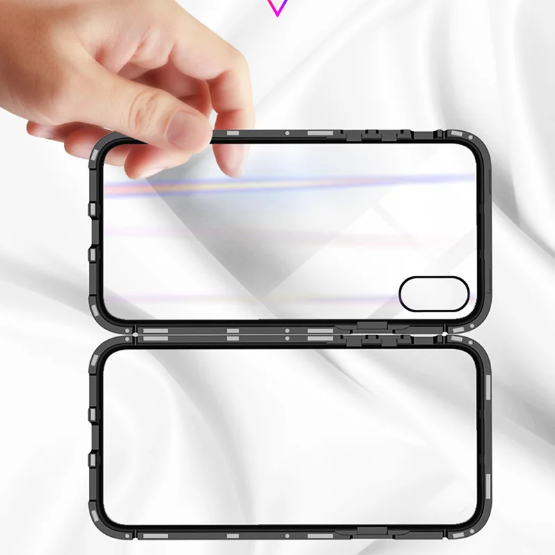 360 Magnetic Adsorption Case for iPhone X 8 Plus 7 6 6S + Tempered Glass Back Cover Hard case |