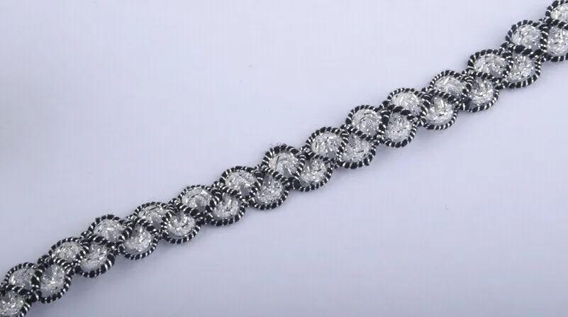 40 ярдов плетеная Серебристая Черная кружевная ткань необычная декоративная