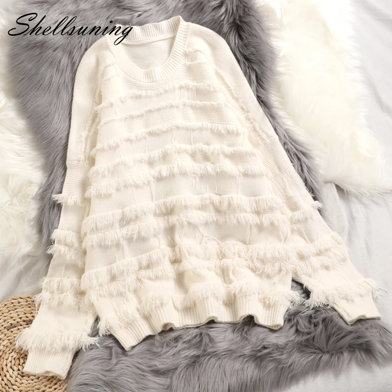Женский Однотонный свитер Shellsuning вязаный пуловер большого размера на осень и