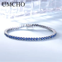 umcho luxury blue sapphire bracelets for women solid 925 sterling silver jewelry vintage gemstone romantic elegant female gift