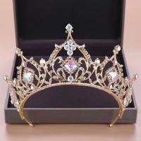 forseven gold color diadem bridal hair jewelry crystal beads tiaras rhinestone crown headpiece women wedding hair accessories jl