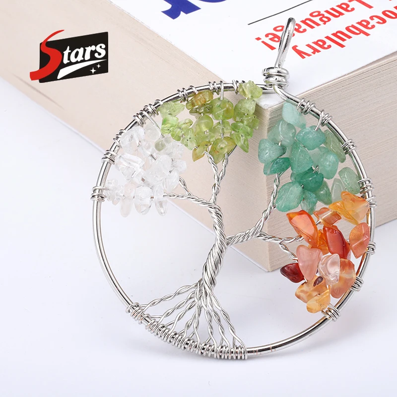 Singreal Mixed Color Stone Natural Tree of Life Pendant for Women Handmade Necklaces Pandent Reiki Costume Jewelry | Украшения и