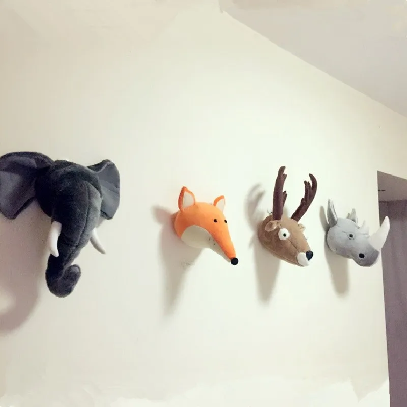 Cute Animals Deer Elephant Panda Fox Wall Mount Hang Artwork Plush Doll Nordic Kids Room Kindergarten Decor Toys Photo Props | Игрушки и