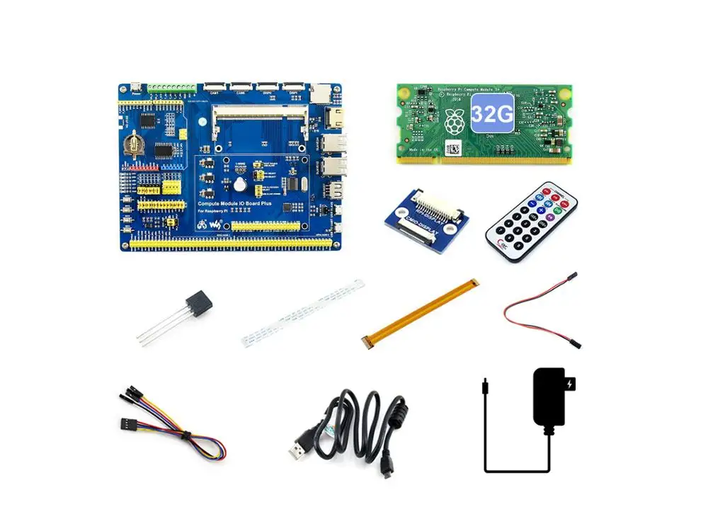 

Raspberry Pi компьютерный модуль 3 +/32 ГБ макетный Комплект Тип A, см3 + плата ввода-вывода, DS18B20, ИК-пульт дистанционного управления