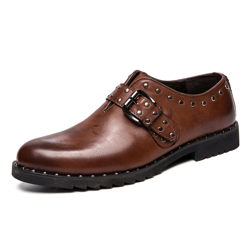 Brown XRS15 Misalwa/Мужская обувь с шипами, с острым носком, свадебные вечерние модельные туфли, деловой костюм для маленьких мальчиков, обувь с пряжкой, кожаные оксфорды на плоской подошве - Цвет: Brown XRS15