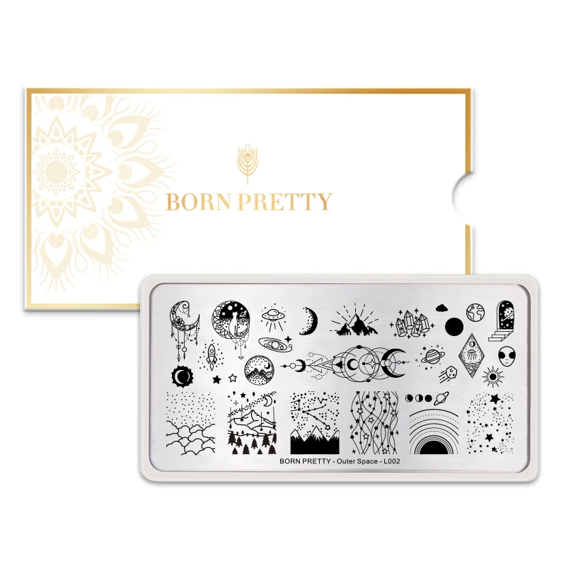 BORN PRETTY пластины для стемпинга ногтей космическое пространство Звезда Луна солнце смешанные узоры нержавеющая сталь дизайн ногтей трафарет Инструменты
