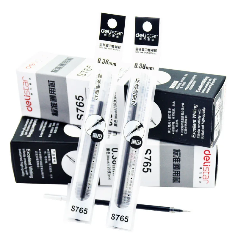 

20PCS Deli S765 Gel Pen Refill 0.38mm Black Full Needle Gel Pen Ink Refills