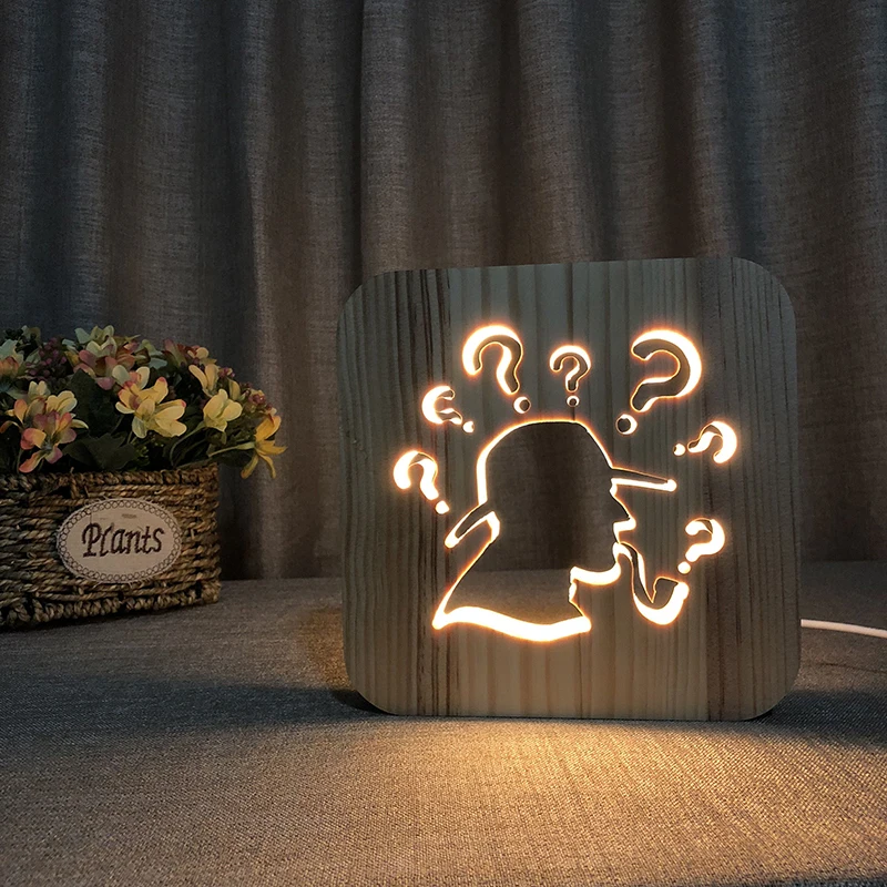 Thinker Деревянный 3D ночник USB Декор ночник мультфильм своими руками, на заказ праздник детский стол лампа для табуляции светодиодный освещение подарок IY801101