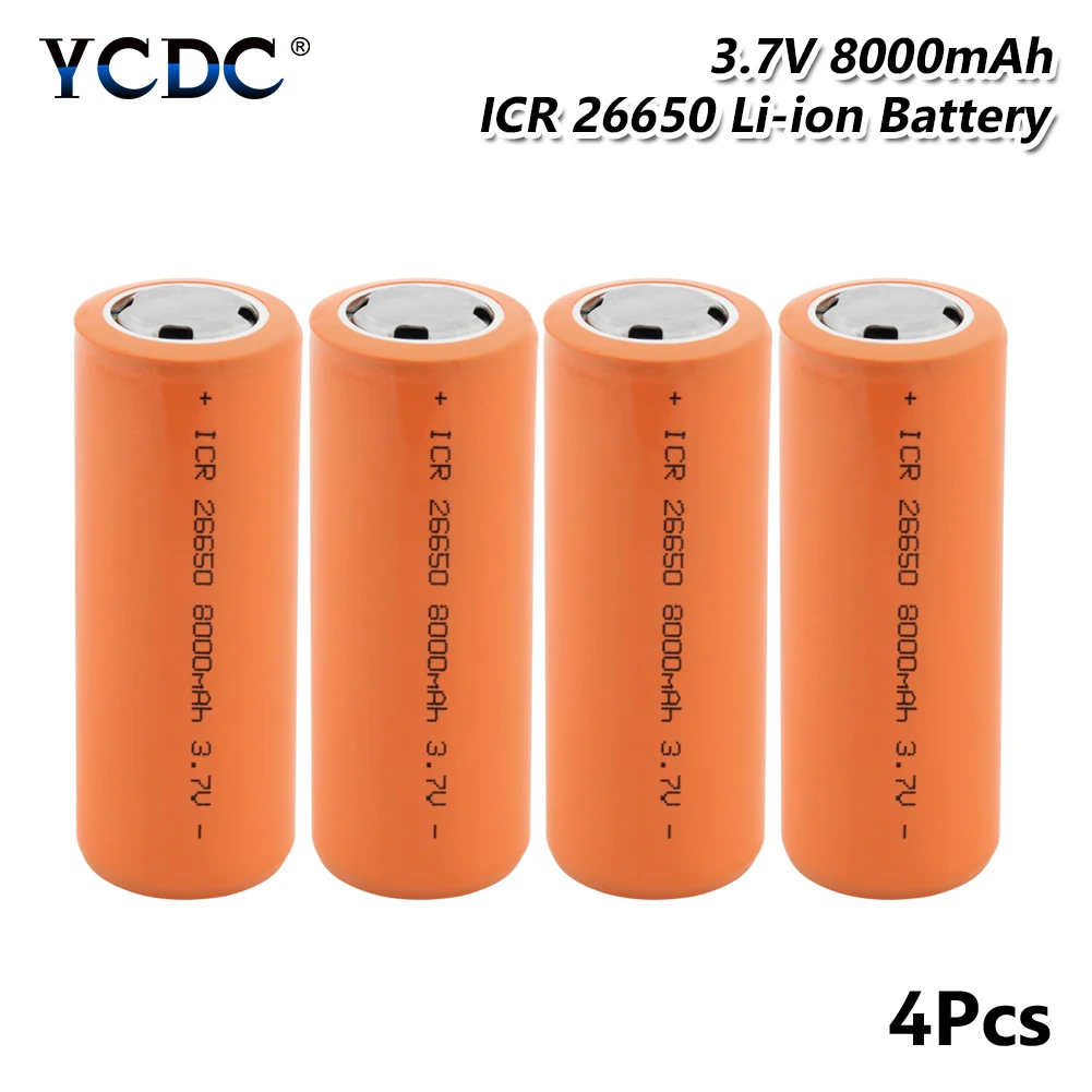 26650 батарея 3,7 V 8000mAh литий-ионная аккумуляторная батарея безопасные батареи промышленного использования батарея питания большой ток разряда - Цвет: 4 PCS