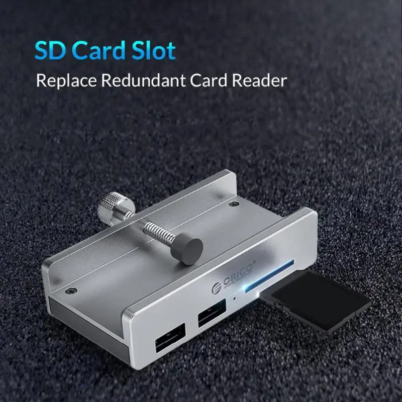 ORICO USB 3,0 концентратор зажим дизайн с кардридером алюминиевый сплав Зажим-тип 3 порта Высокоскоростной разветвитель концентратор для настольного ноутбука