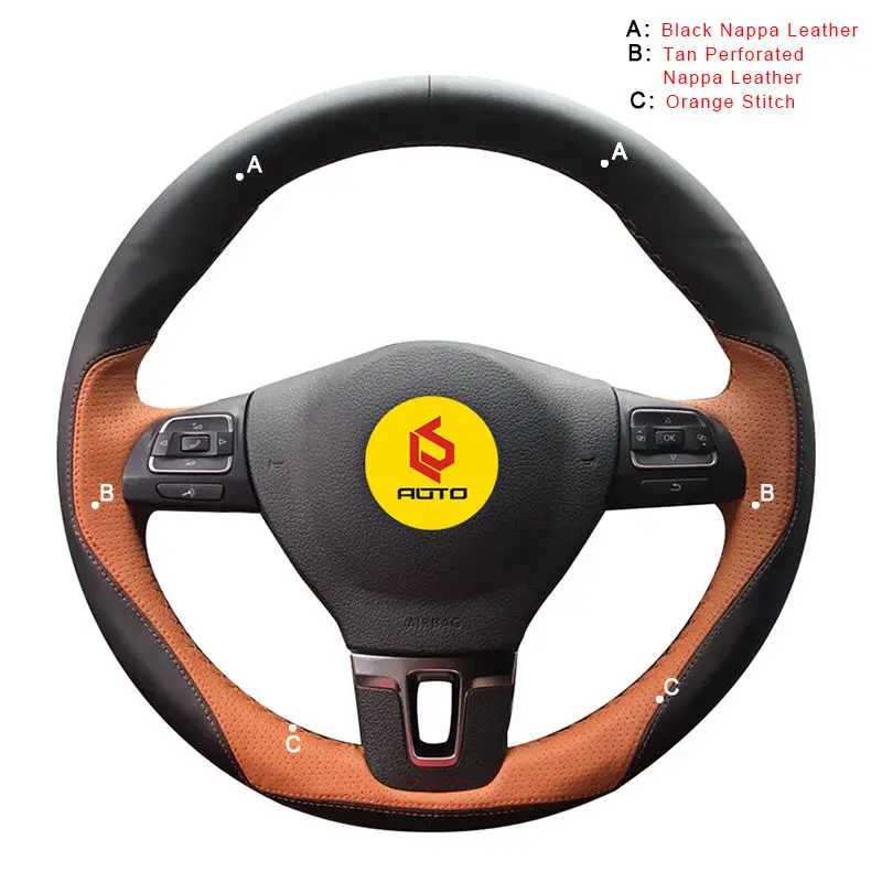 Nappa Leather Автомобиль Оплетка на руль Обложка для Volkswagen VW Gol Tiguan Passat B7 Passat CC Touran Jetta Mk6 с оригинальной кожаной - Название цвета: Nappa Leather